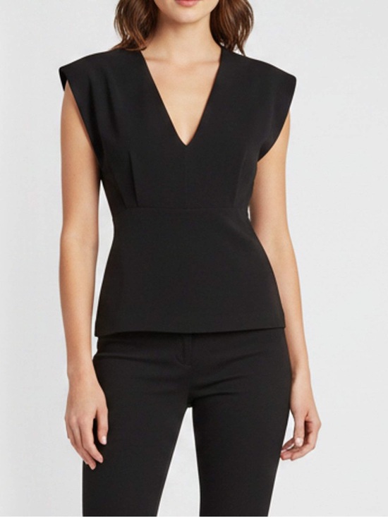 Theory Tops - Theory Black V-Neck Pleated Sleeveless Blouse